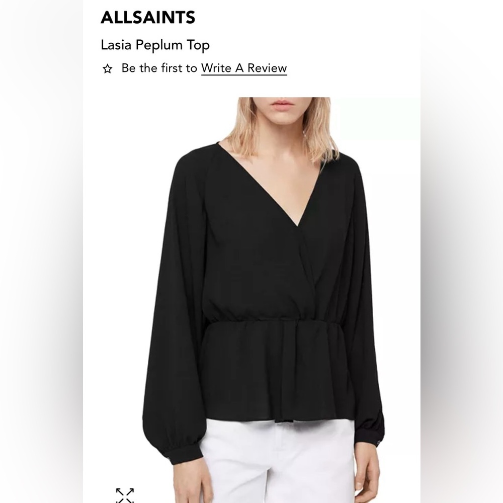 ALLSAINTS Black Peplum Blouse with Long Sleeves